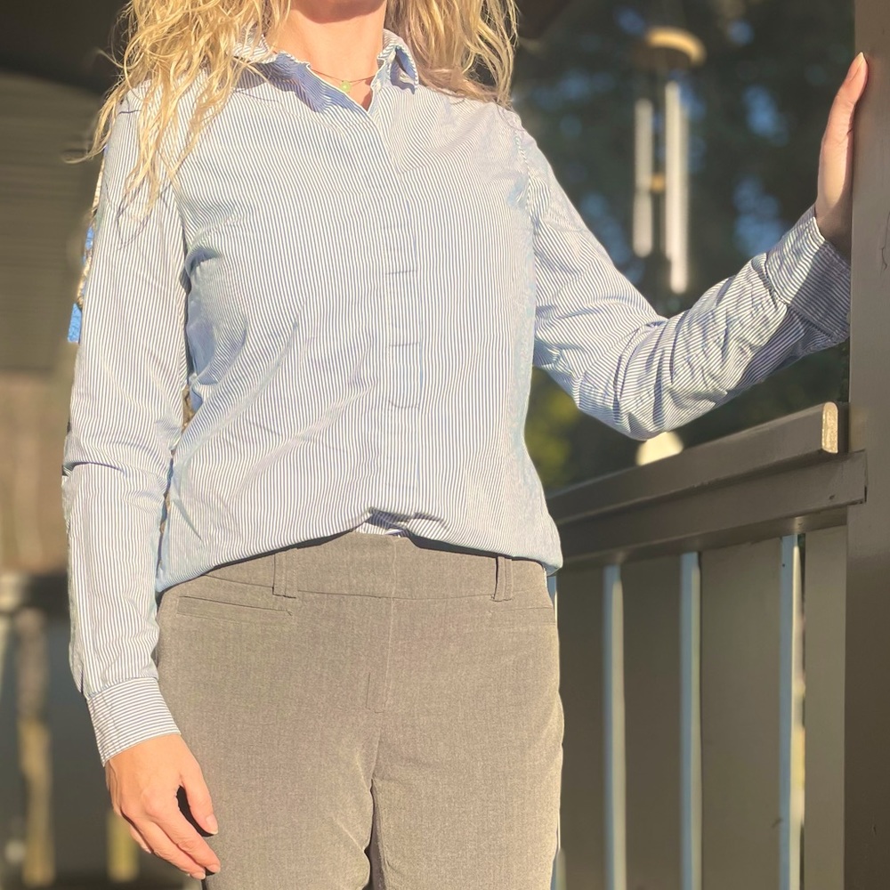 Reitmans Essentials pin-stripe, no wrinkle blouse
